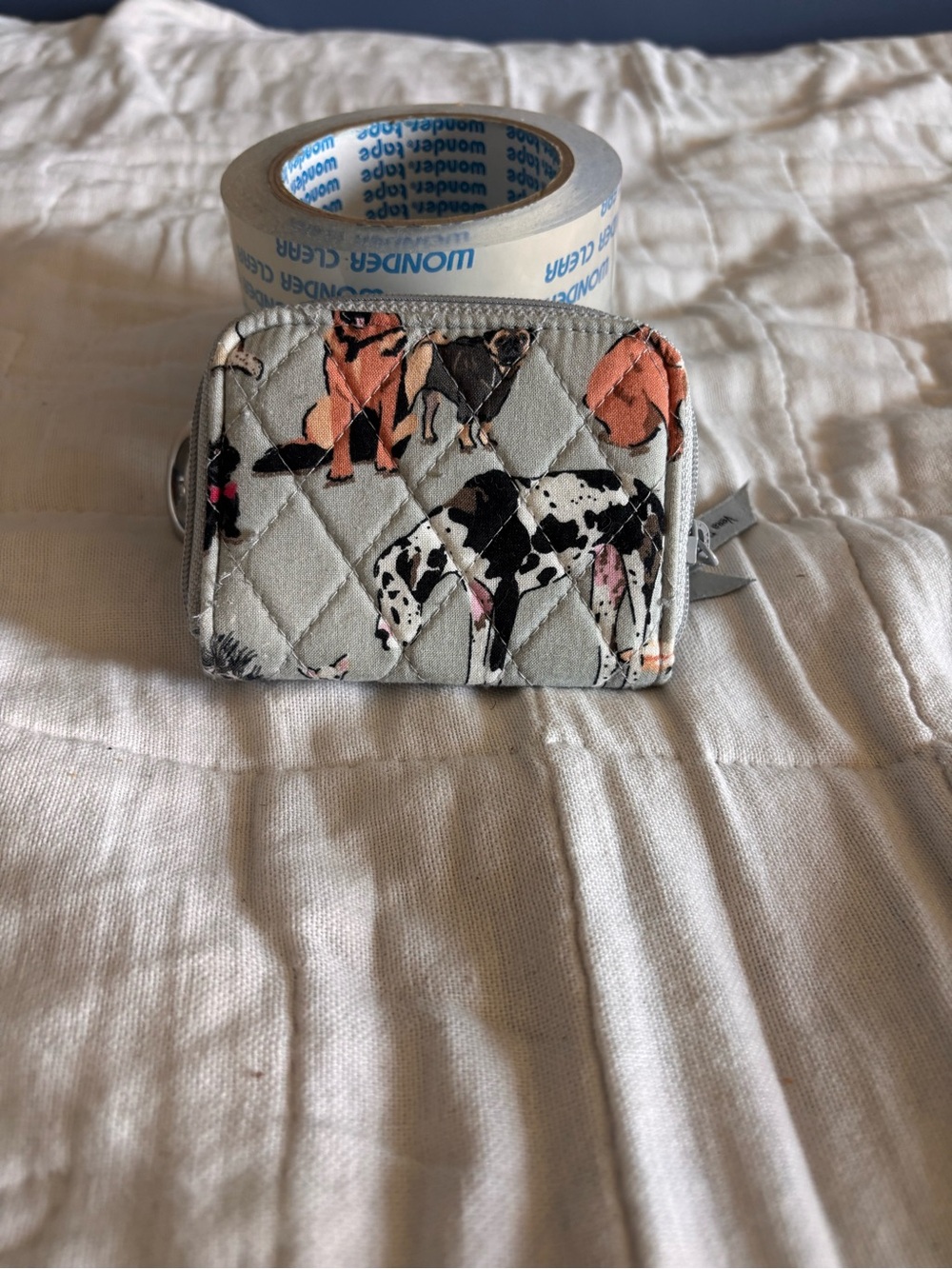 Vera Bradley Women’s Quilted Cotton Mini Zip-Around Wallet, Gray Dog Show
